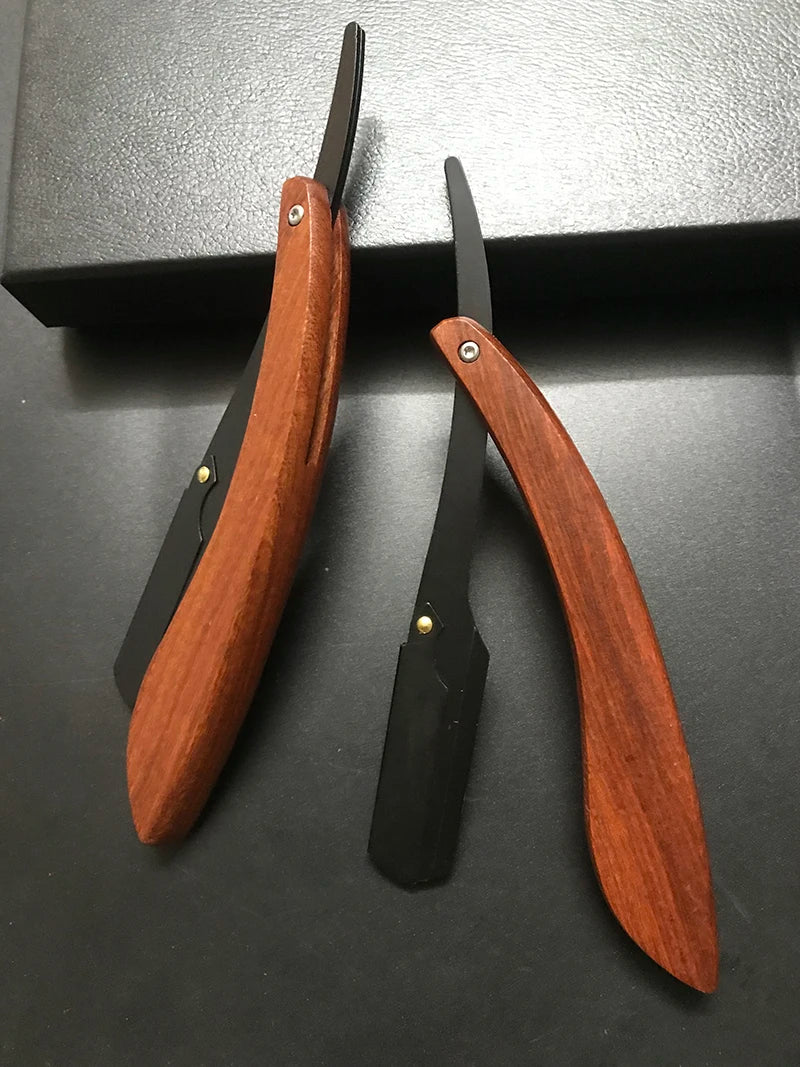 Tan wood handle blade shaving razors