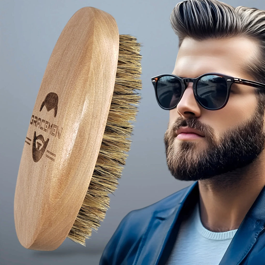 Beard Brush 100% Boar Bristles and Natrual Wooden Handle