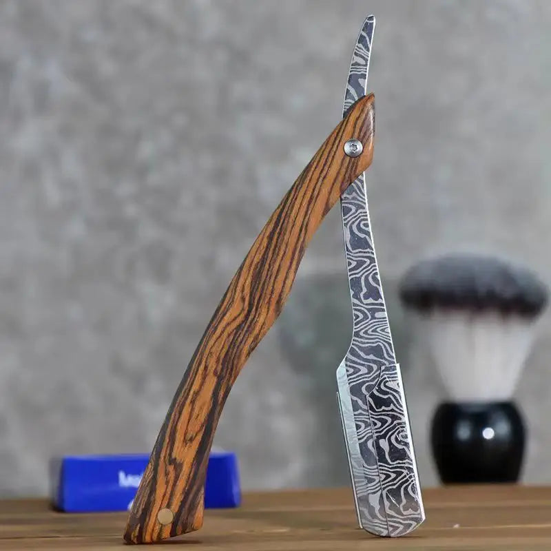 Tan wood handle blade shaving razors