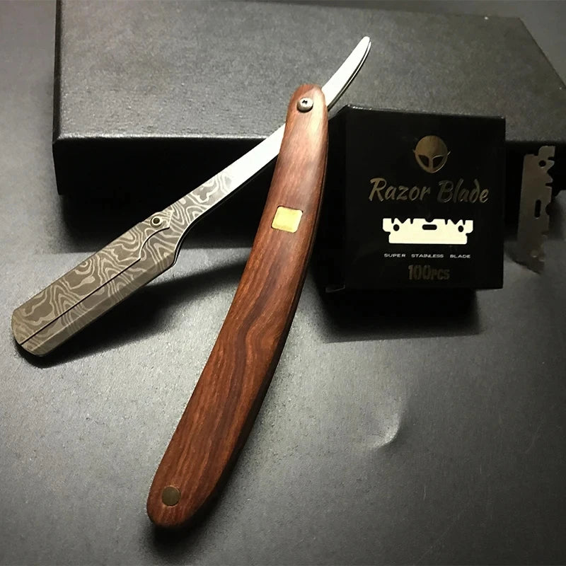 Tan wood handle blade shaving razors