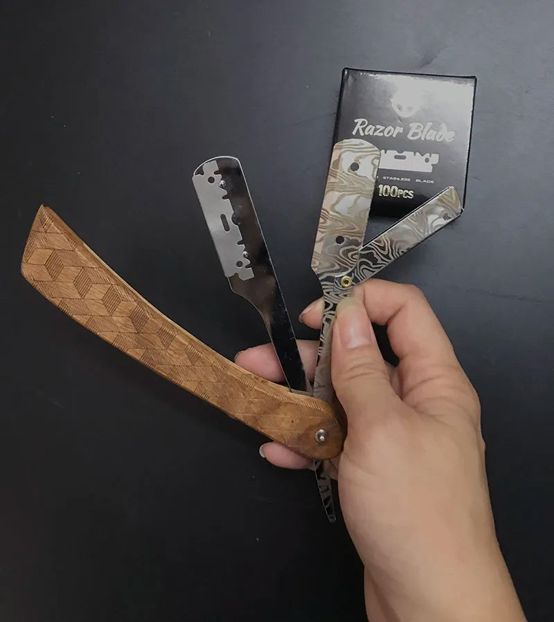 Tan wood handle blade shaving razors