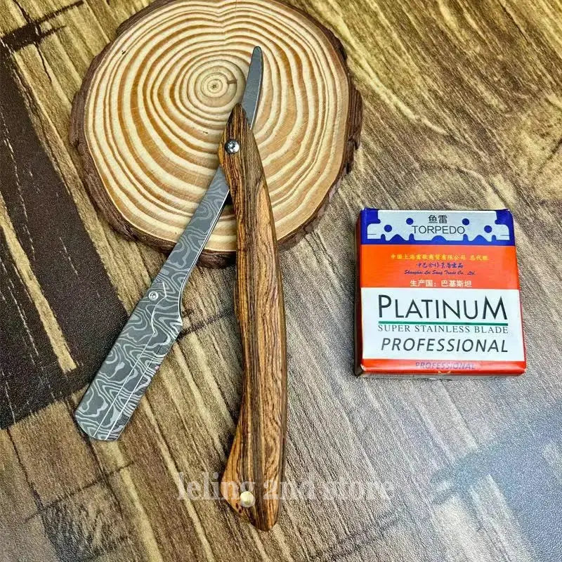 Tan wood handle blade shaving razors