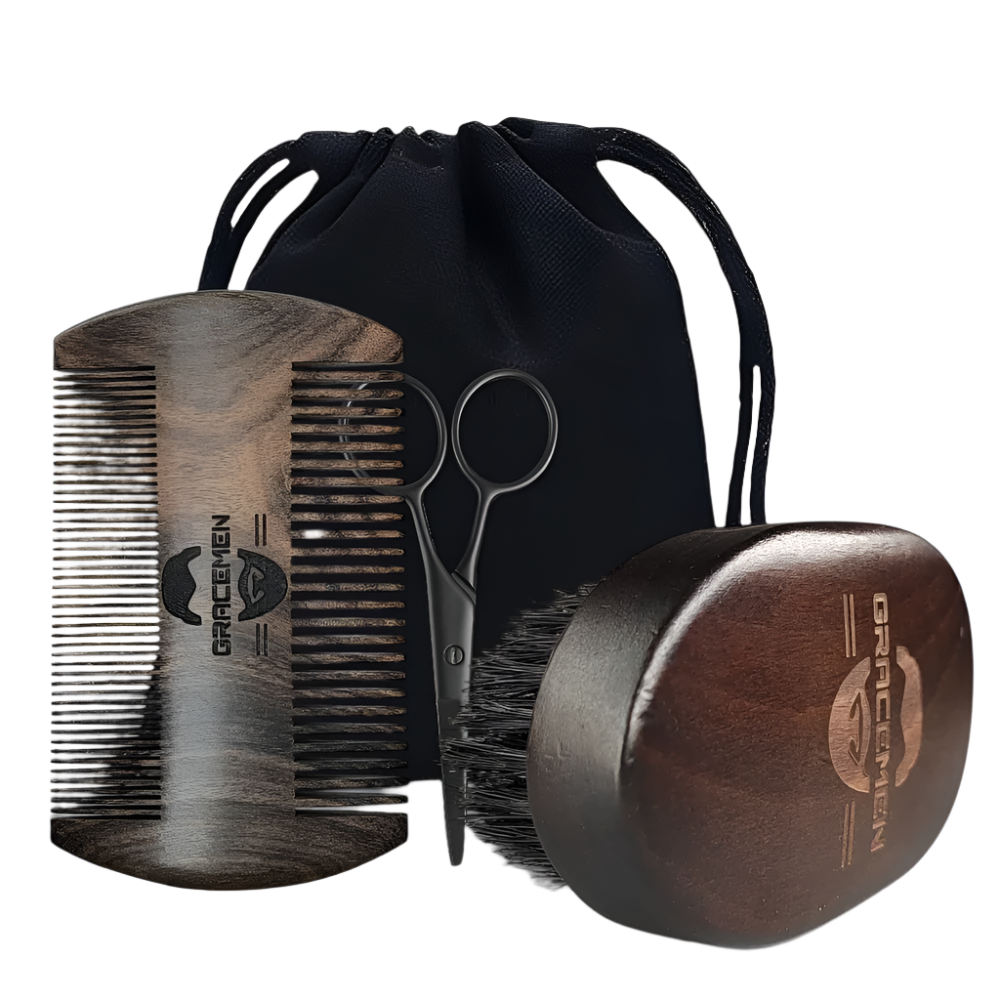 Beard Kit - Retro Beard Brush & Dark Wooden Comb