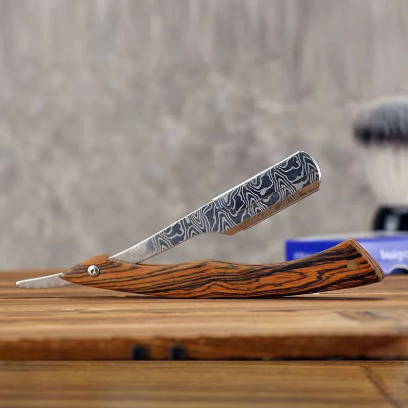 Tan wood handle blade shaving razors