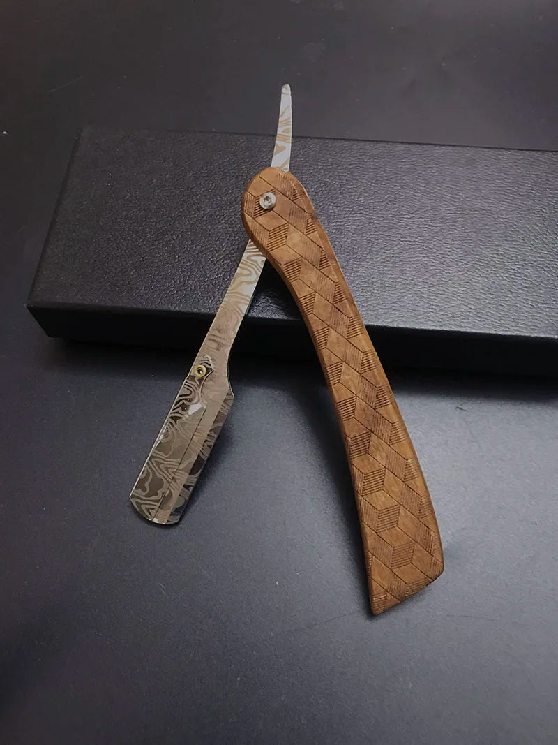 Tan wood handle blade shaving razors