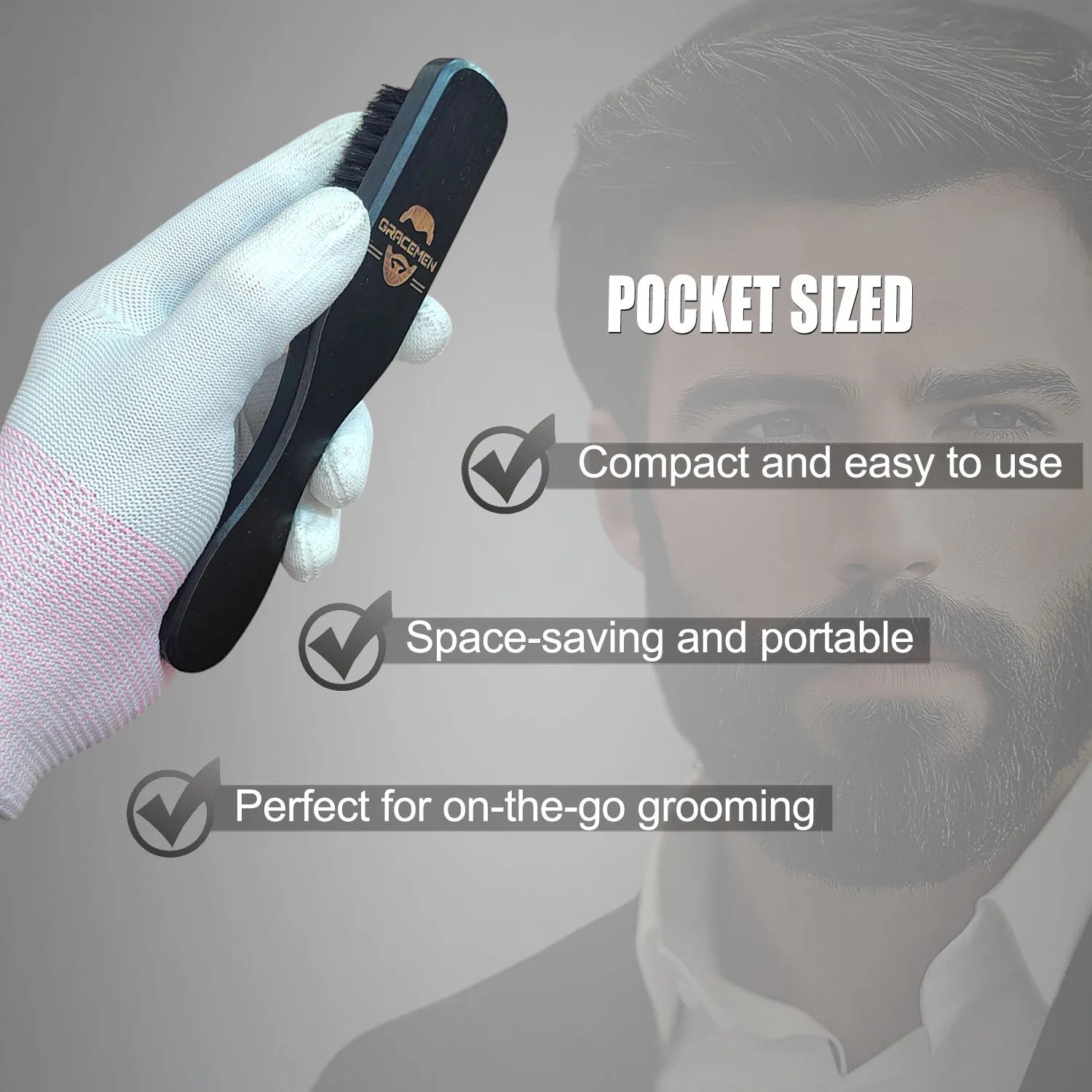 Mini Beard Brush Black Color Wood