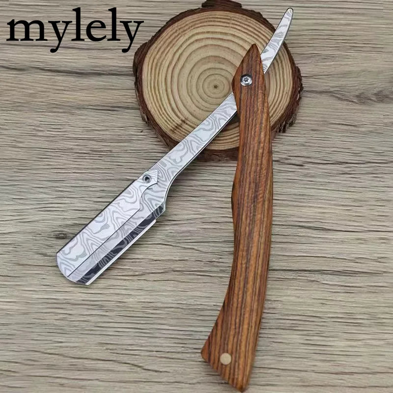 Tan wood handle blade shaving razors