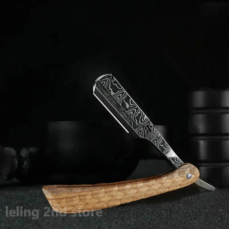 Tan wood handle blade shaving razors