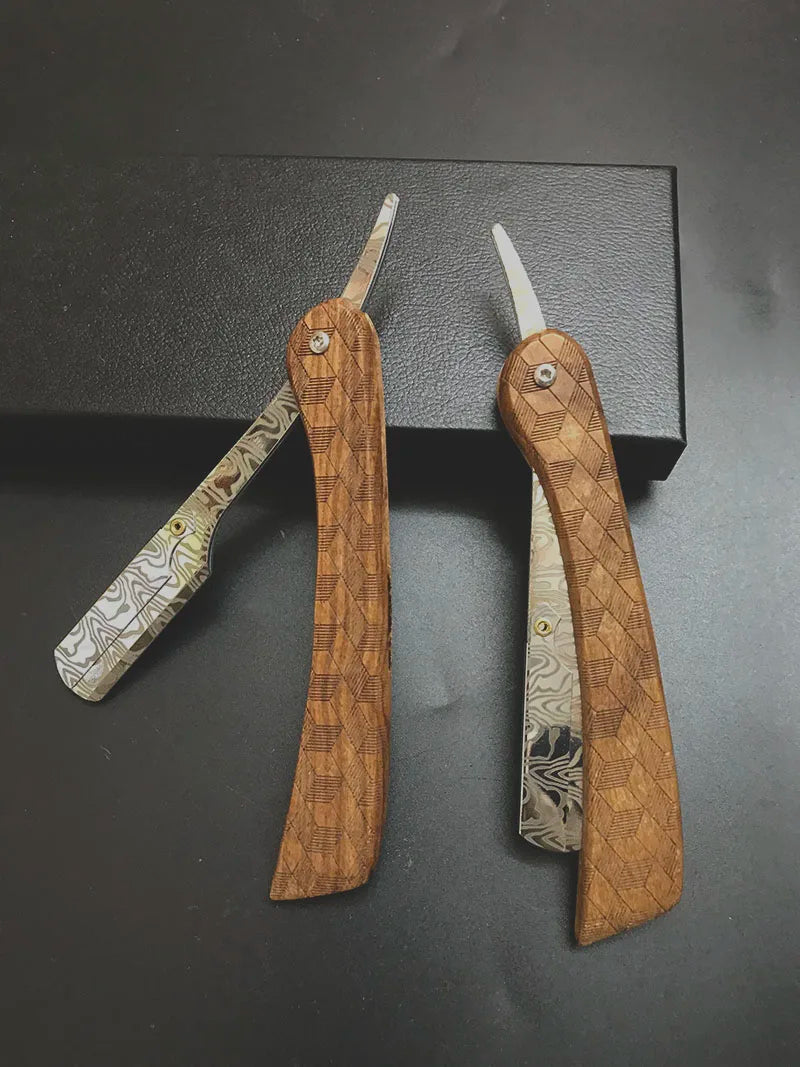 Tan wood handle blade shaving razors