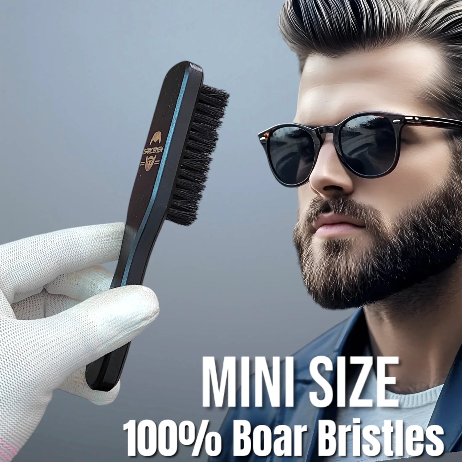 Mini Beard Brush Black Color Wood