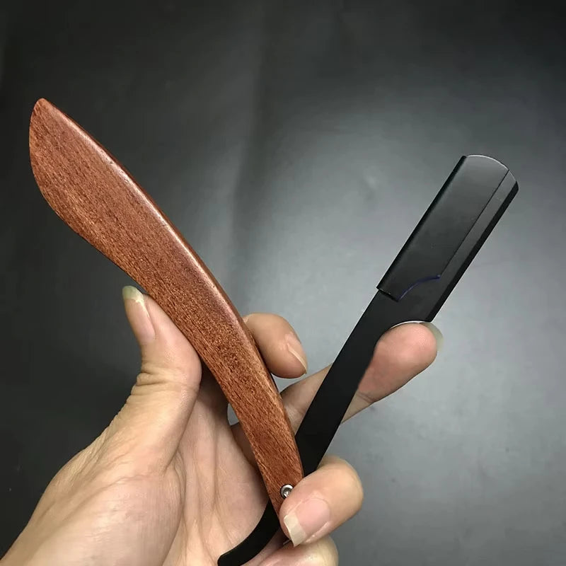 Tan wood handle blade shaving razors