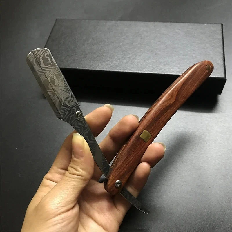 Tan wood handle blade shaving razors