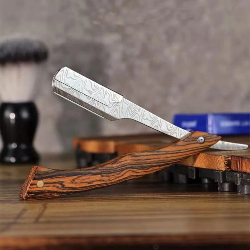 Tan wood handle blade shaving razors