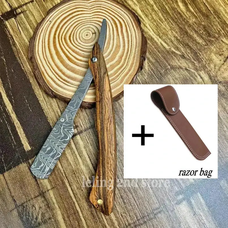 Tan wood handle blade shaving razors