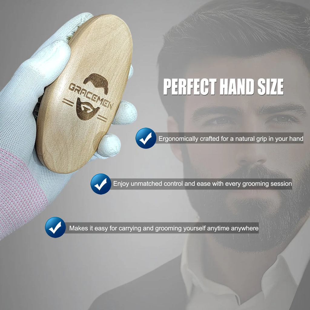 Beard Brush 100% Boar Bristles and Natrual Wooden Handle