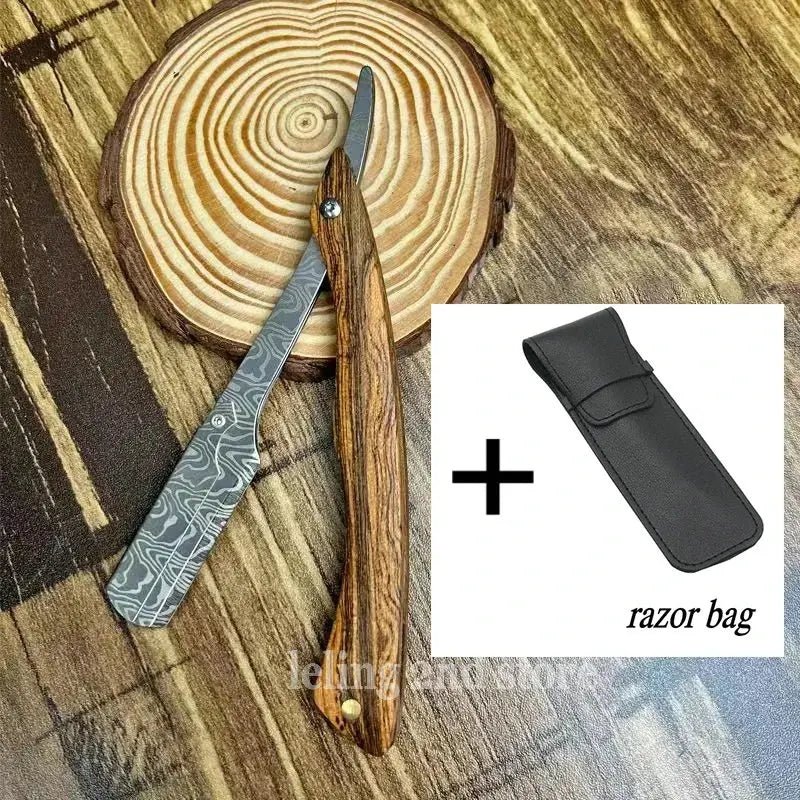 Tan wood handle blade shaving razors