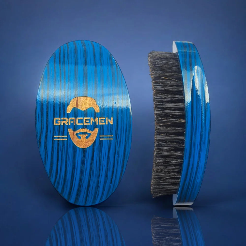 360 Wave Brush for Men Curved Wooden Handle