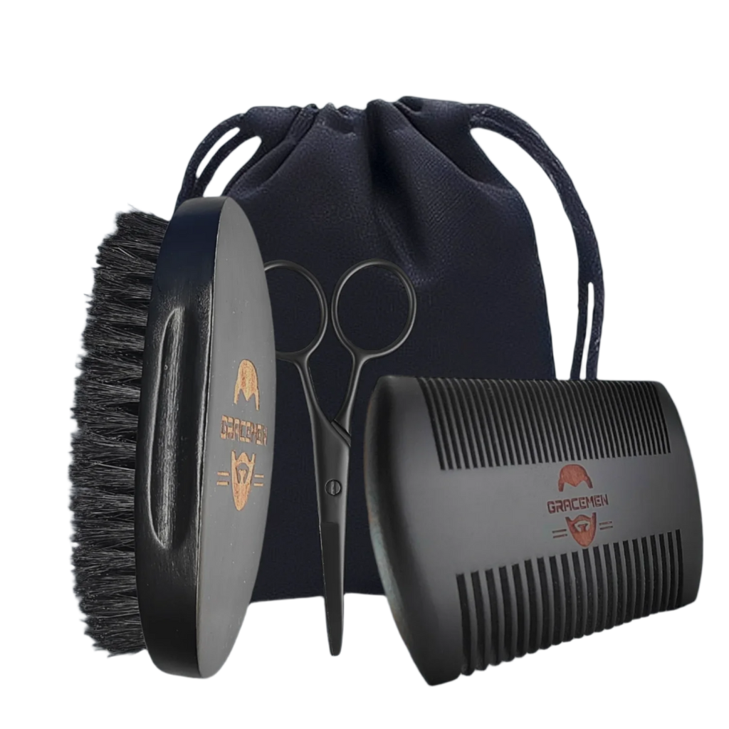 Black Beard Kit - Beard Brush & Hair Comb