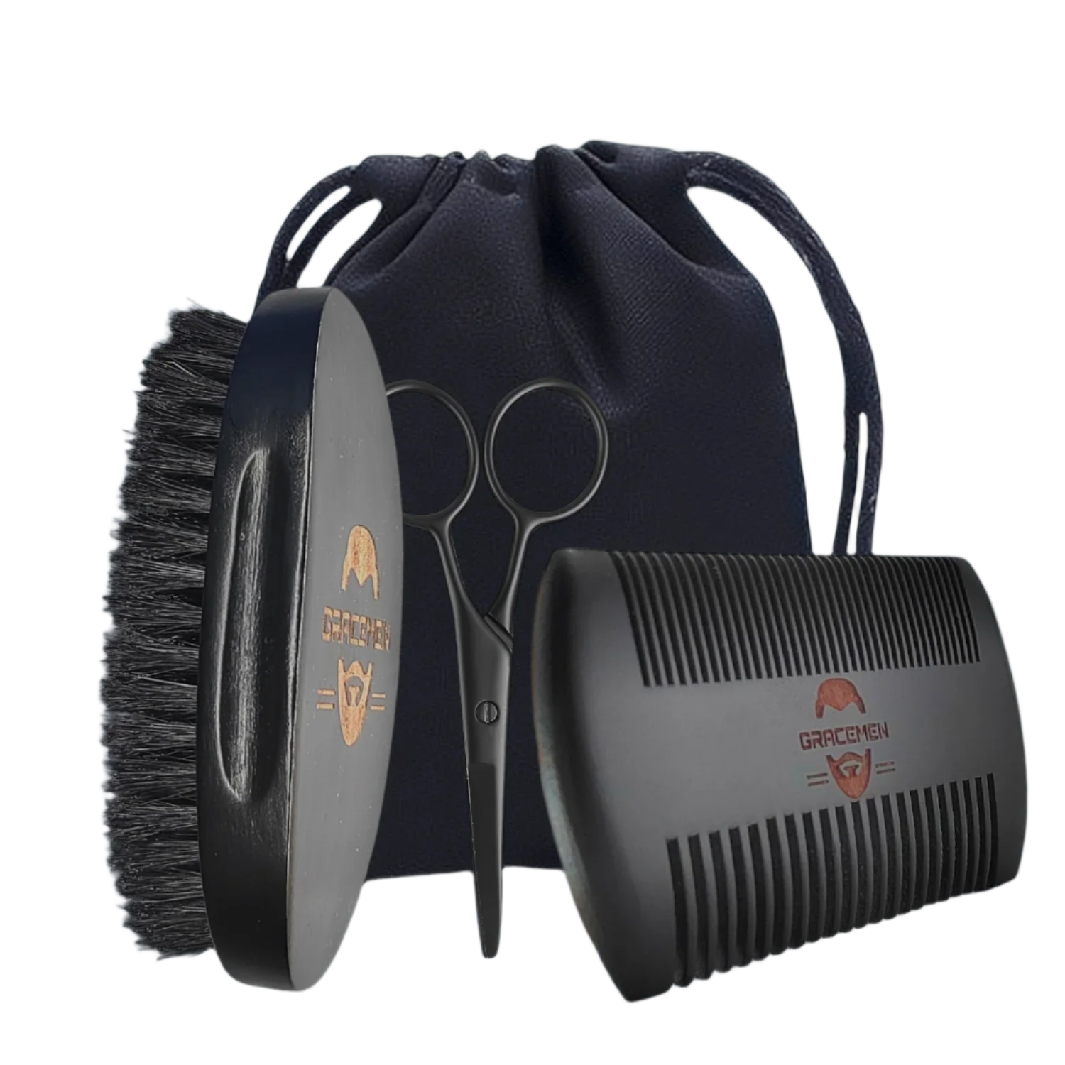 Black Beard Kit - Beard Brush & Hair Comb