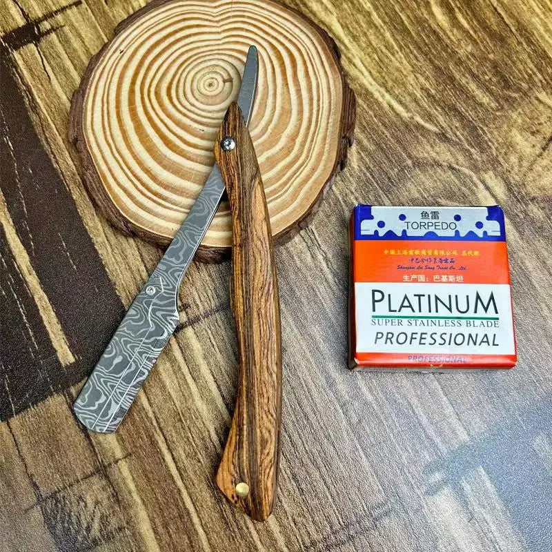 Tan wood handle blade shaving razors
