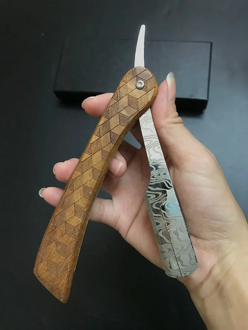 Tan wood handle blade shaving razors