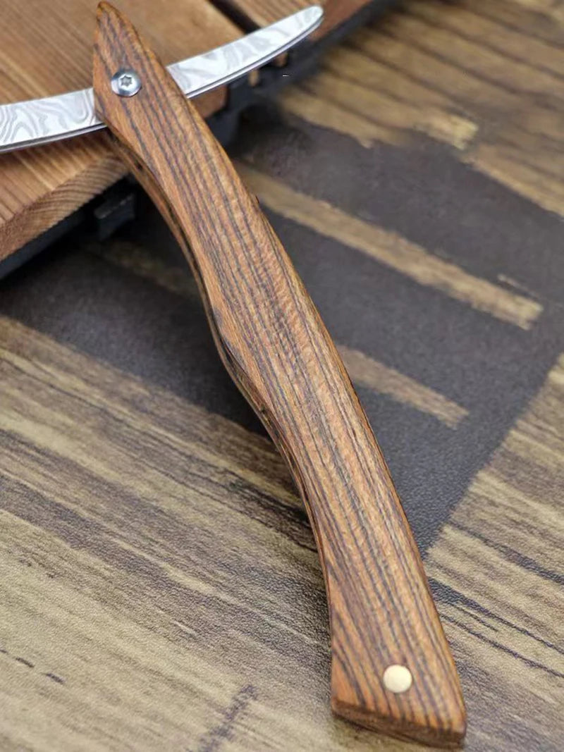 Tan wood handle blade shaving razors