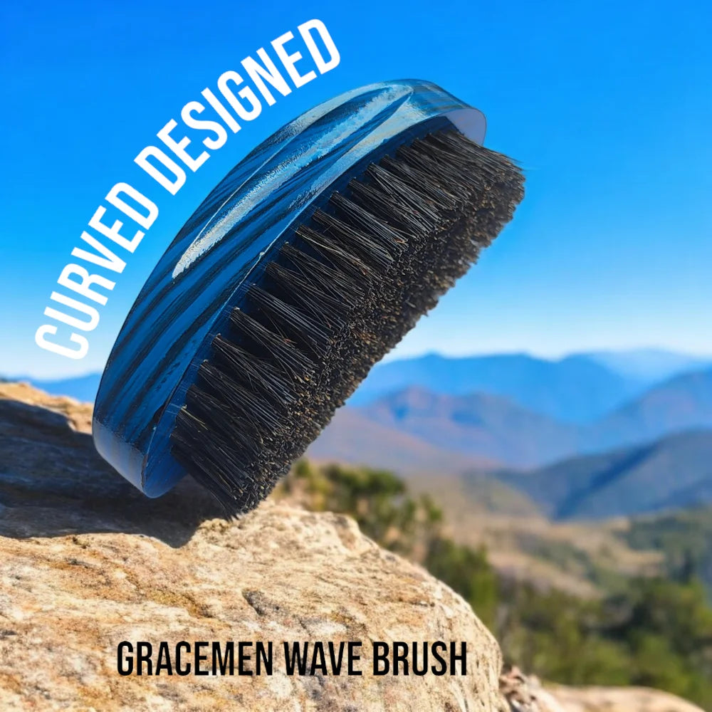 360 Wave Brush for Men Curved Wooden Handle