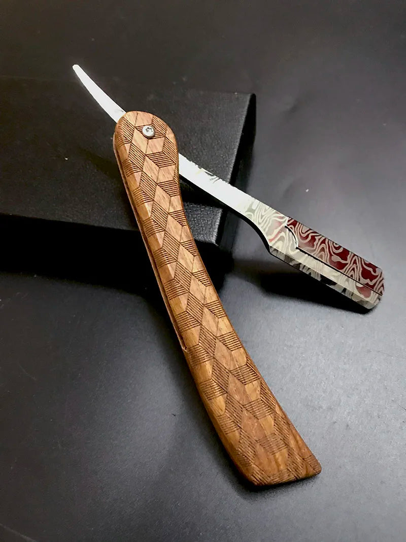Tan wood handle blade shaving razors