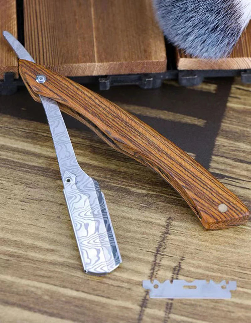 Tan wood handle blade shaving razors