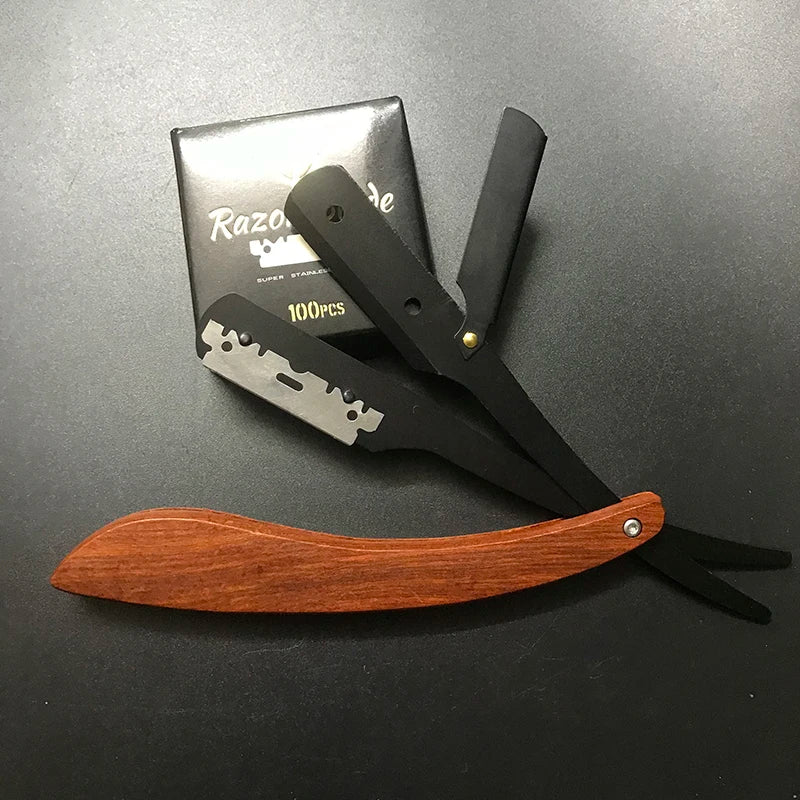 Tan wood handle blade shaving razors