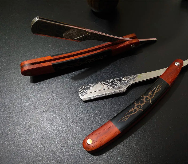 Tan wood handle blade shaving razors